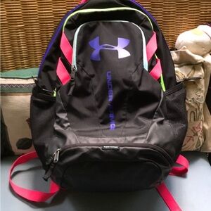 Under Armour Black and Purple Backpack with Pink Accents